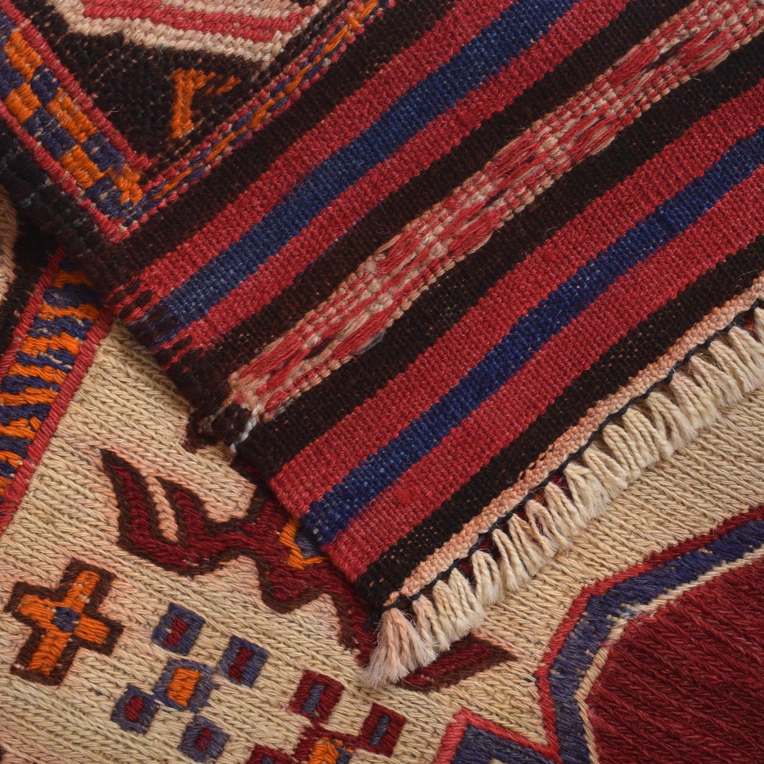 Saghari Kilim Area Rug Handmade Beige Floral 2x4 ft