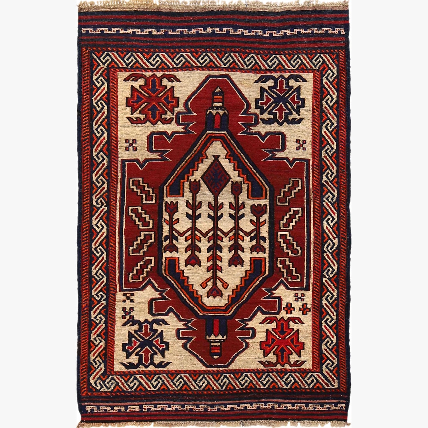 Saghari Kilim Area Rug Handmade Beige Floral 3x5 ft