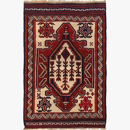 Saghari Kilim Area Rug Handmade Beige Floral 3x5 ft