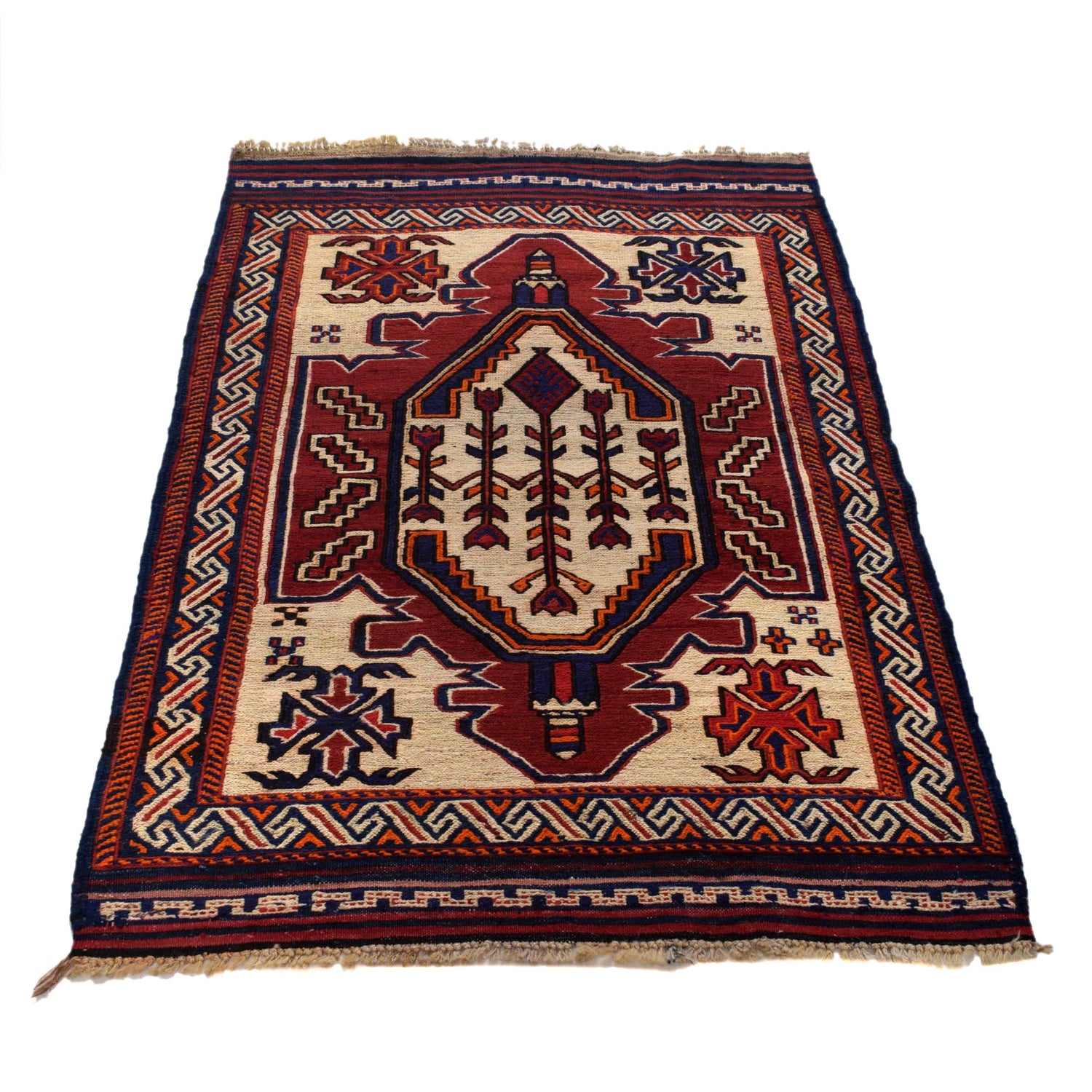 Saghari Kilim Area Rug Handmade Beige Floral 3x5 ft