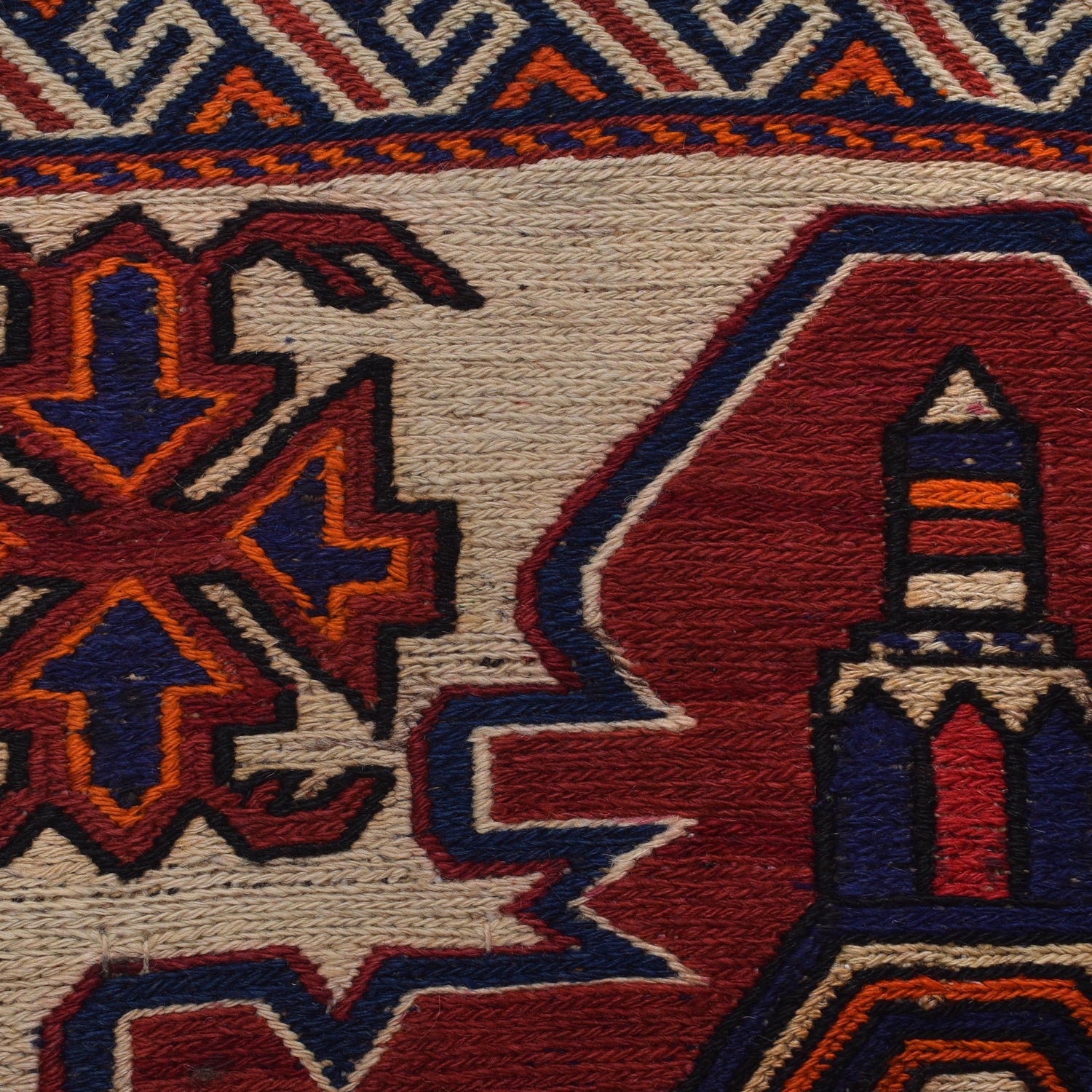 Saghari Kilim Area Rug Handmade Beige Floral 3x5 ft