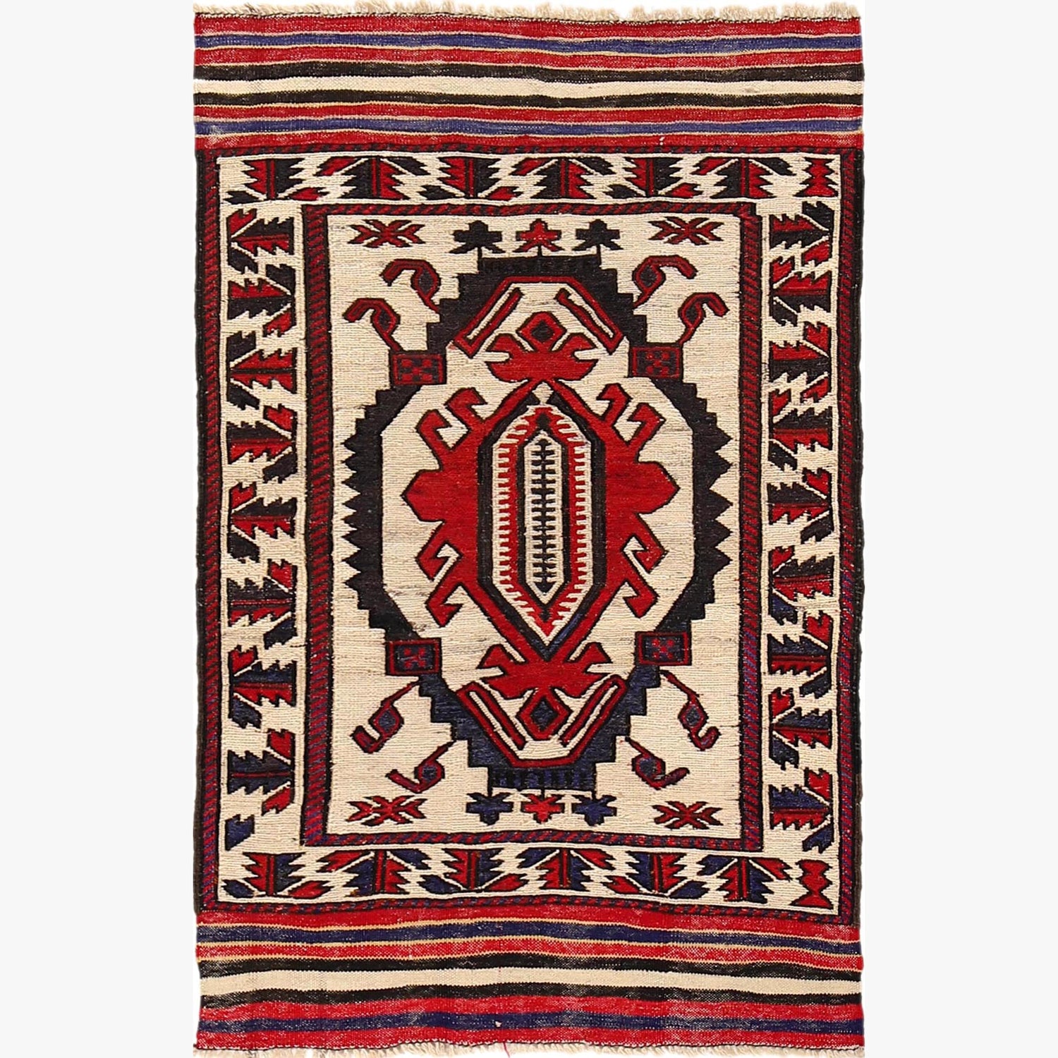 Saghari Kilim Area Rug Handmade Beige Floral 3x5 ft