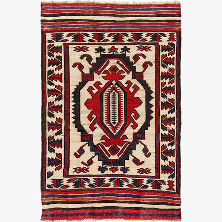 Saghari Kilim Area Rug Handmade Beige Floral 3x5 ft