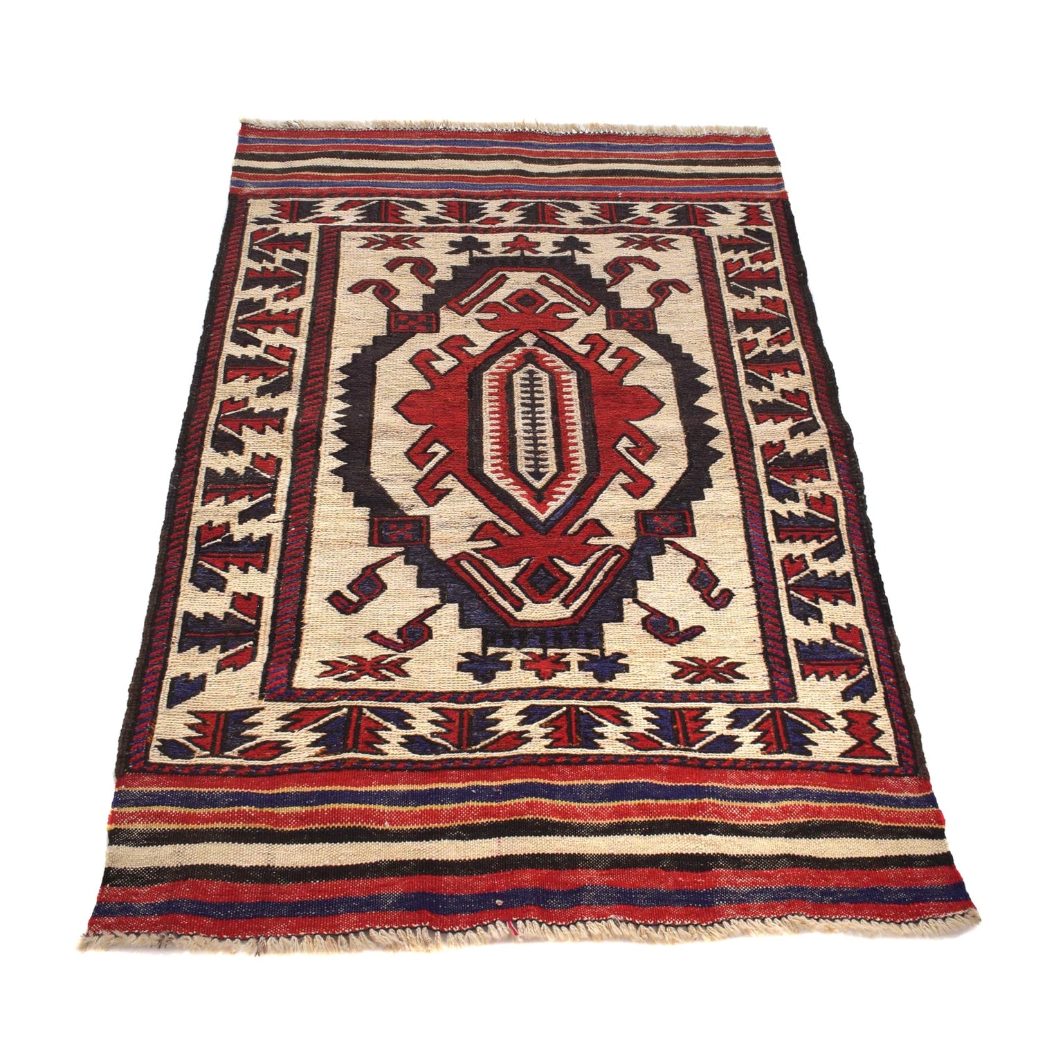 Saghari Kilim Area Rug Handmade Beige Floral 3x5 ft