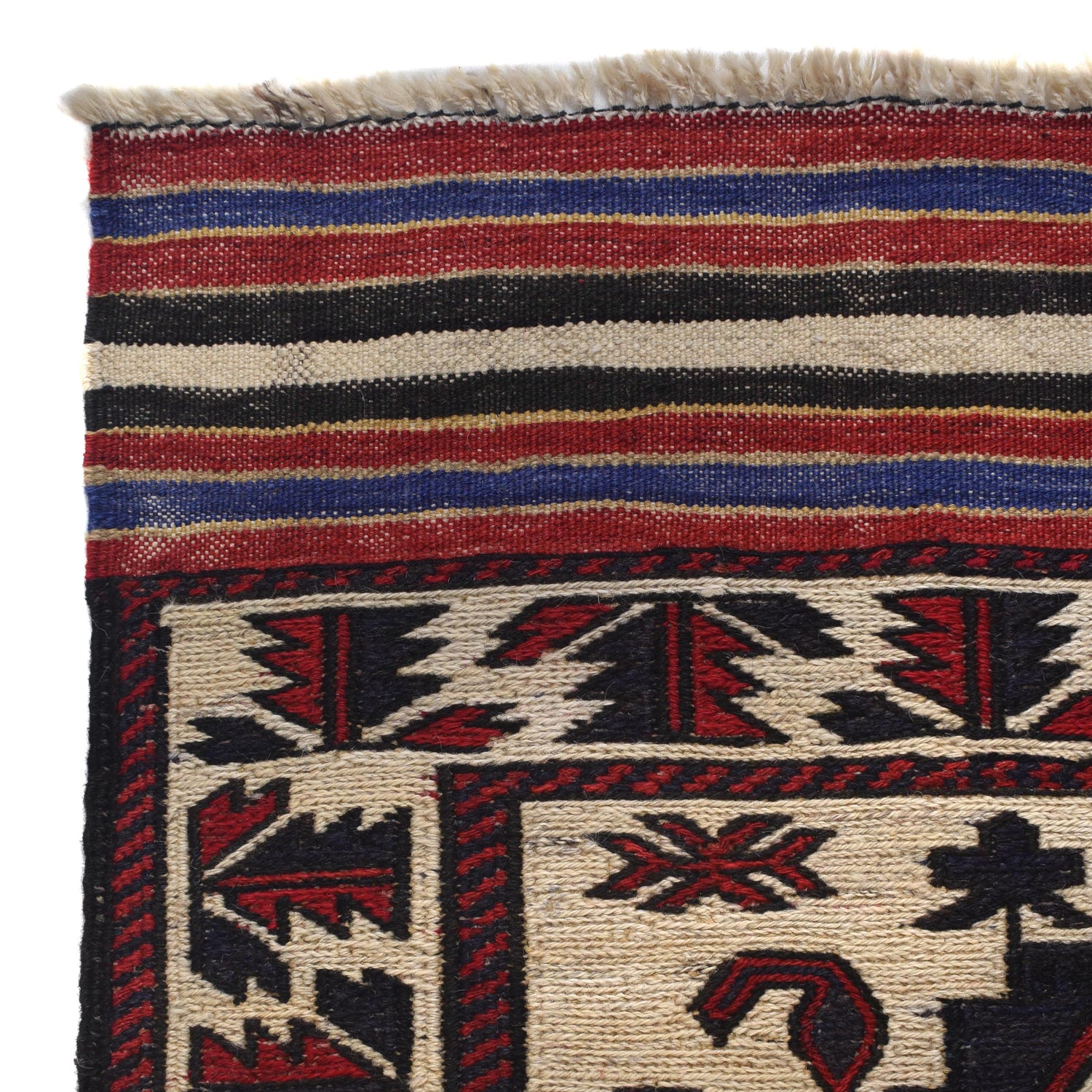 Saghari Kilim Area Rug Handmade Beige Floral 3x5 ft