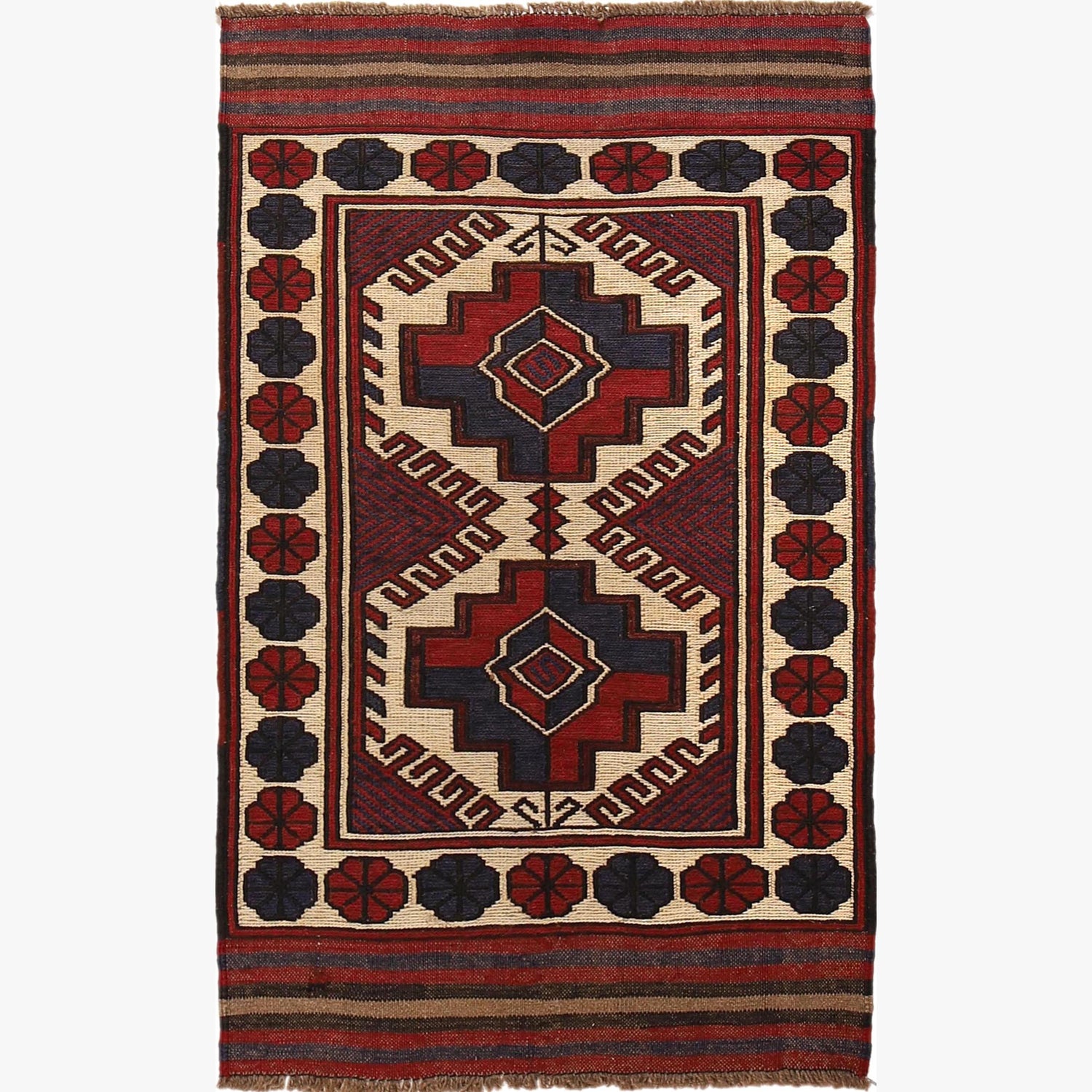 Saghari Kilim Area Rug Handmade Beige Floral 3x5 ft