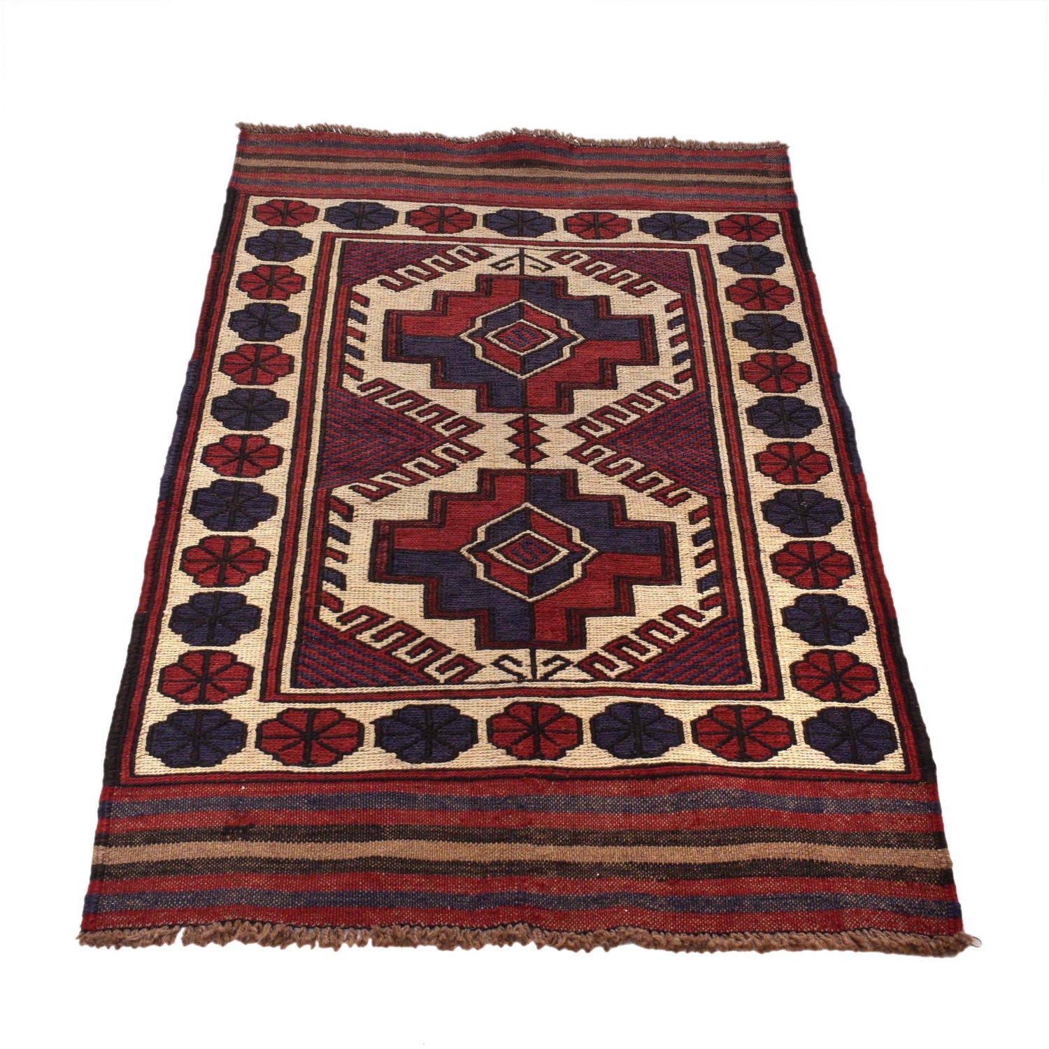 Saghari Kilim Area Rug Handmade Beige Floral 3x5 ft