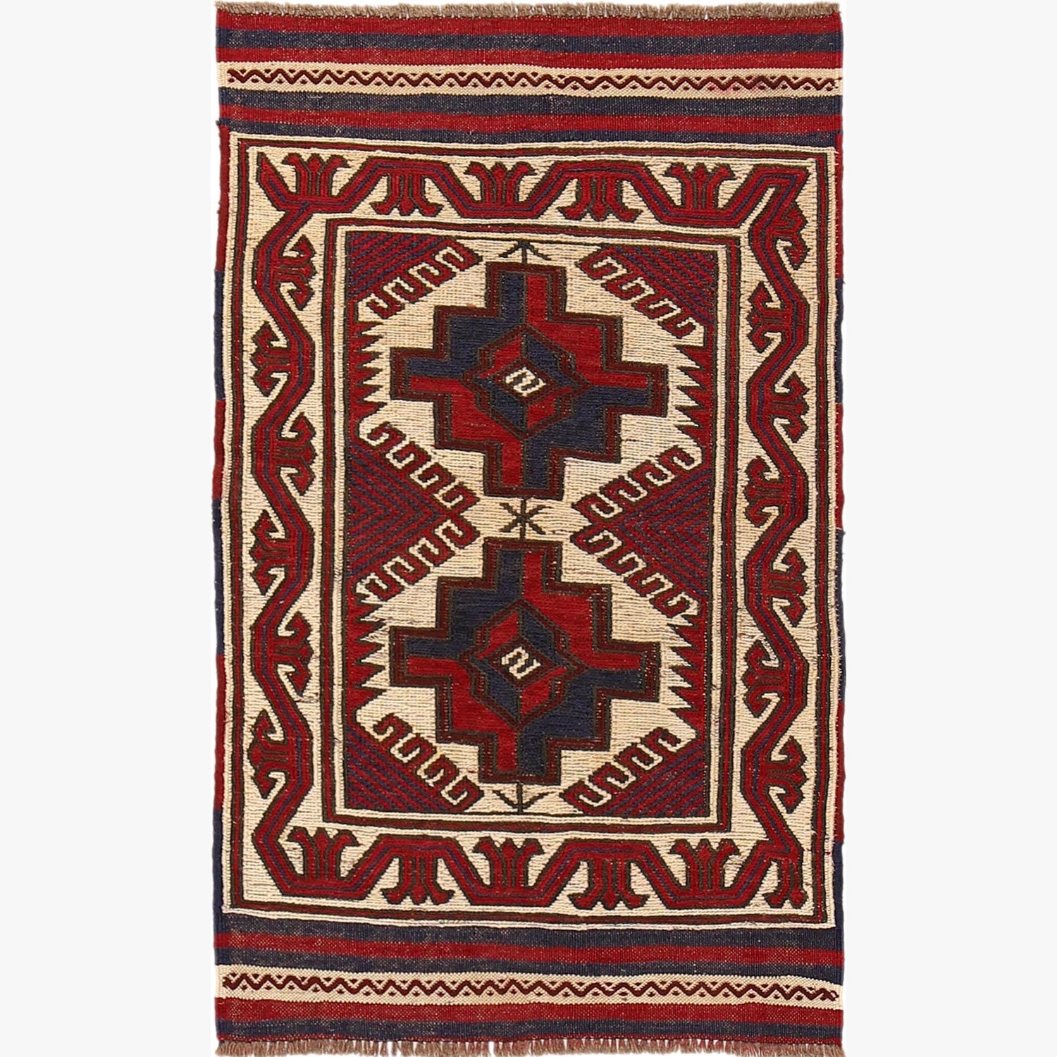 Saghari Kilim Area Rug Handmade Beige Floral 2x4 ft