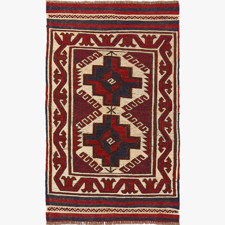Saghari Kilim Area Rug Handmade Beige Floral 2x4 ft