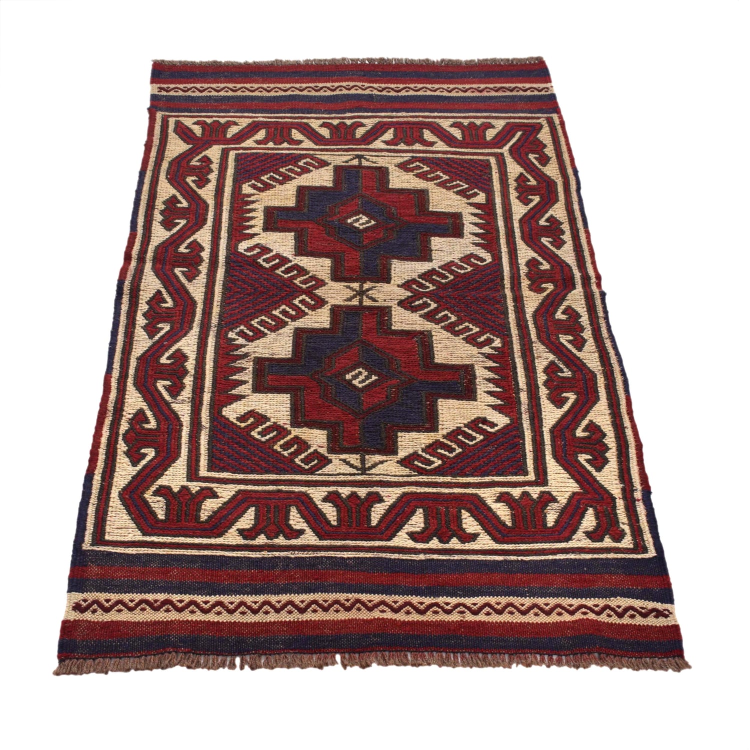 Saghari Kilim Area Rug Handmade Beige Floral 2x4 ft