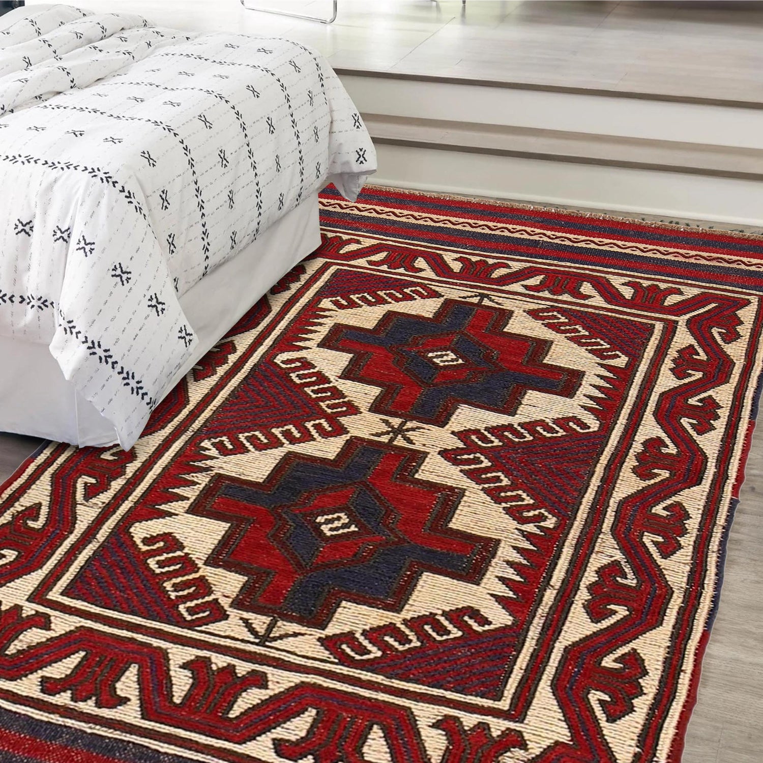 Saghari Kilim Area Rug Handmade Beige Floral 2x4 ft