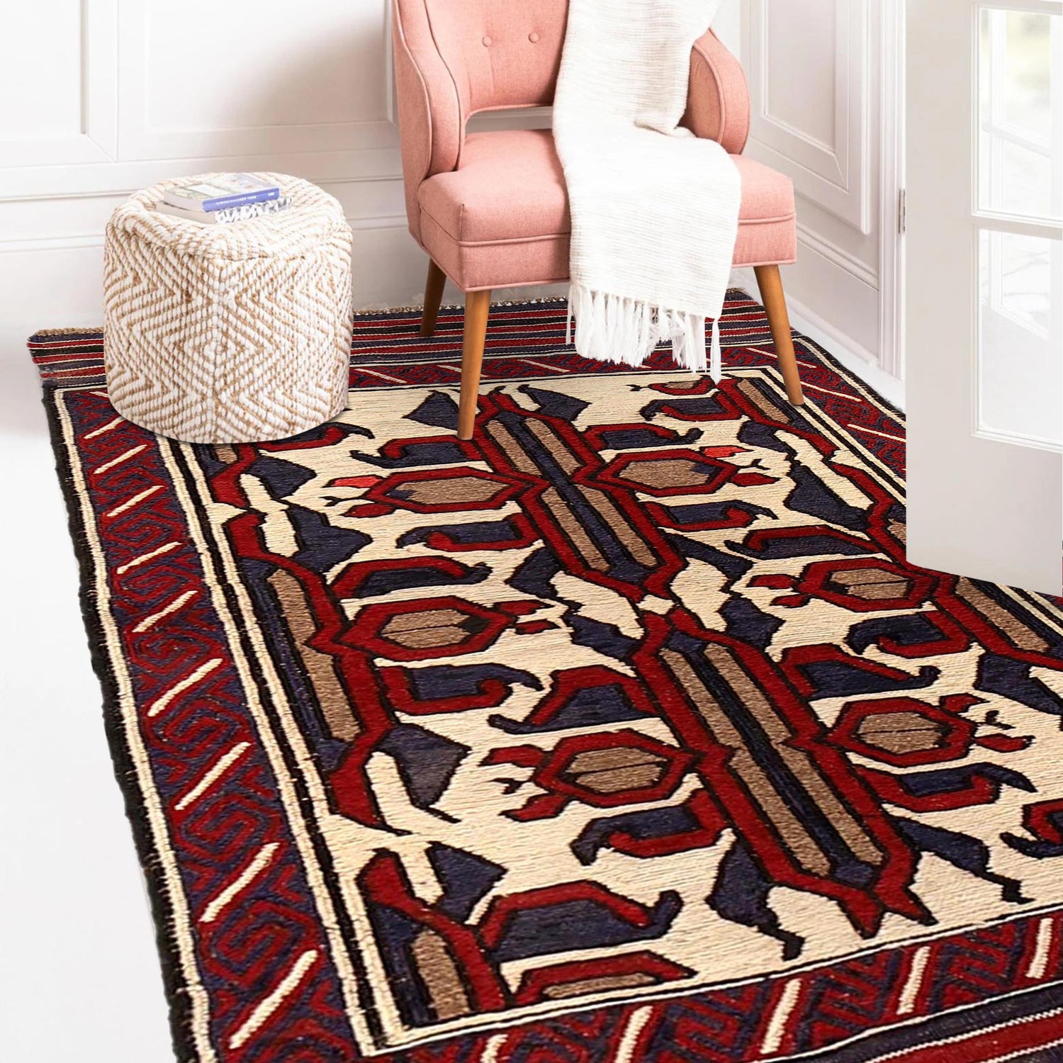 Saghari Kilim Area Rug Handmade Multi Floral 2x4 ft