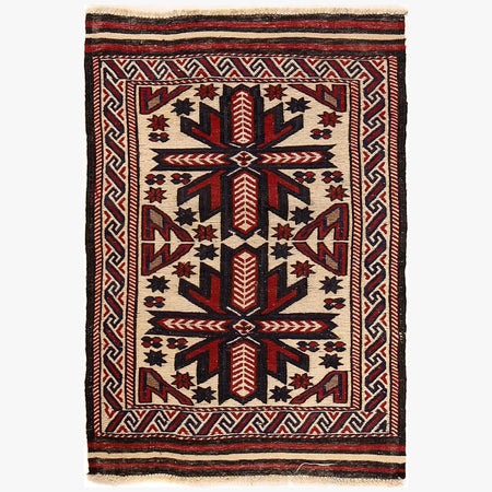Saghari Kilim Area Rug Handmade Beige Floral 2x4 ft
