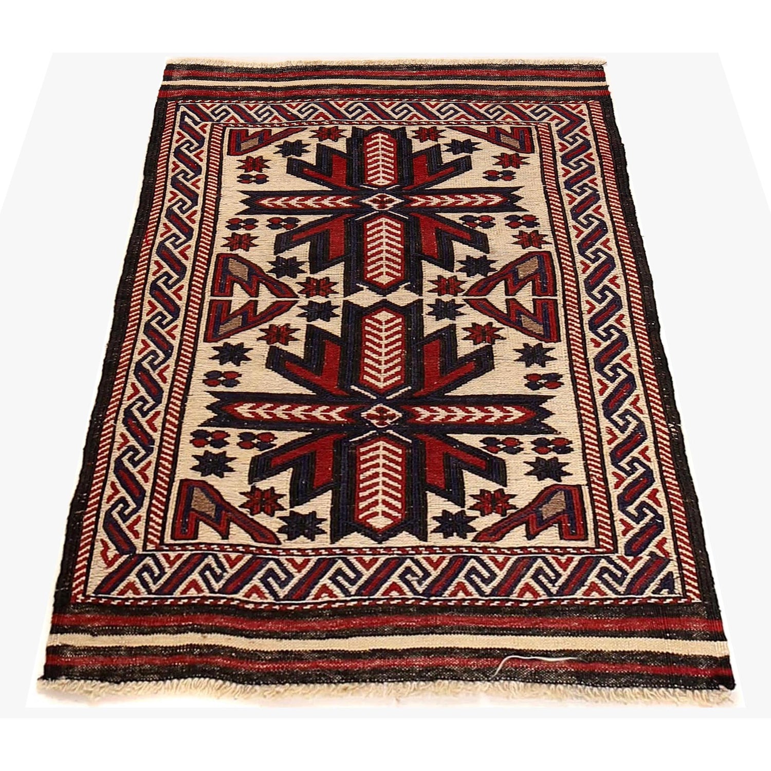 Saghari Kilim Area Rug Handmade Beige Floral 2x4 ft
