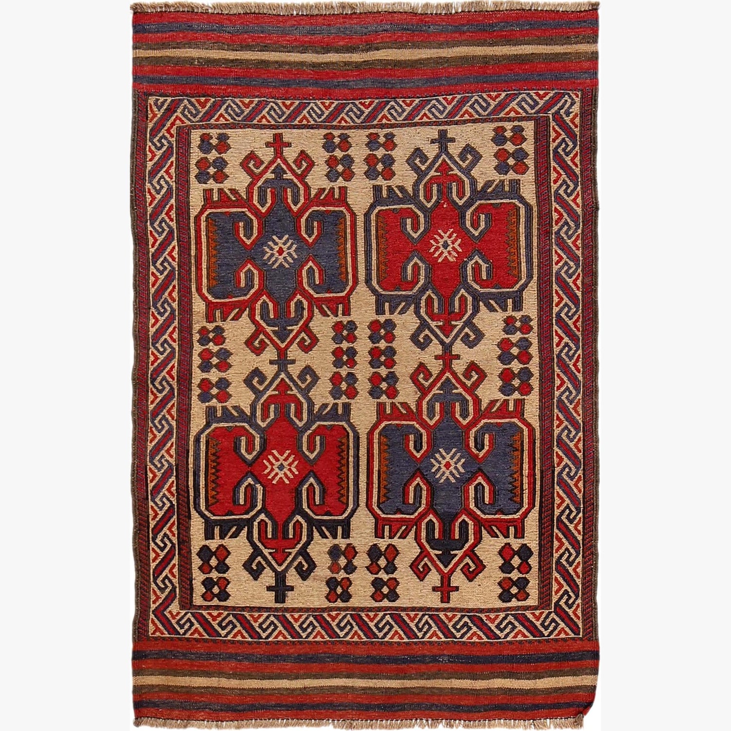 Saghari Kilim Area Rug Handmade Beige Floral 2x4 ft