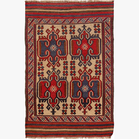 Saghari Kilim Area Rug Handmade Beige Floral 2x4 ft