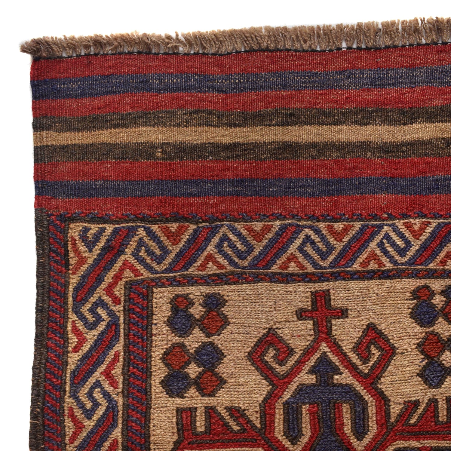 Saghari Kilim Area Rug Handmade Beige Floral 2x4 ft