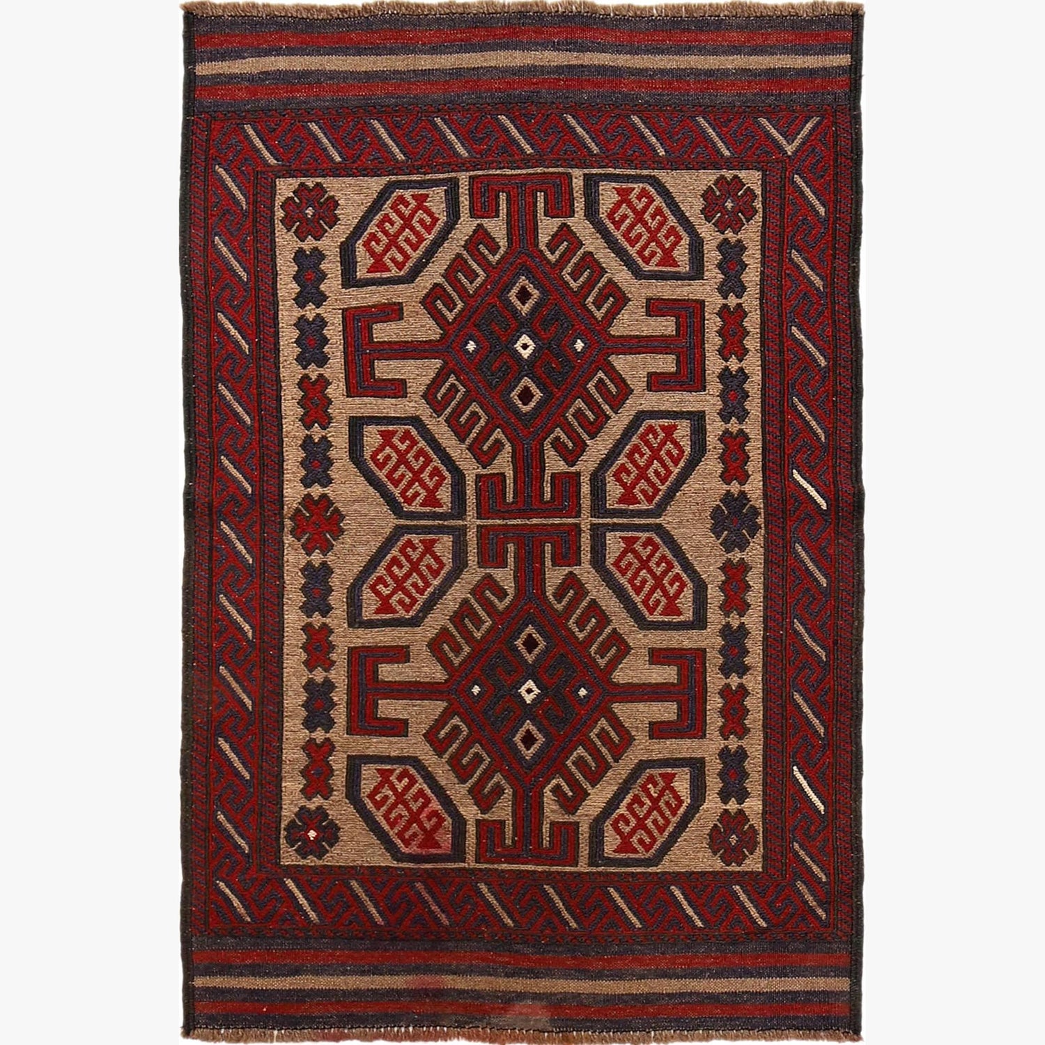 Saghari Kilim Area Rug Handmade Beige Floral 3x5 ft