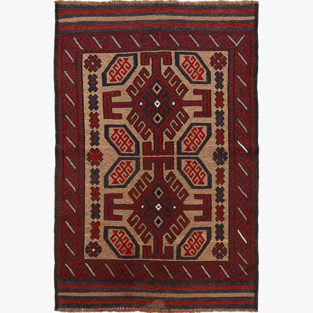 Saghari Kilim Area Rug Handmade Beige Floral 3x5 ft