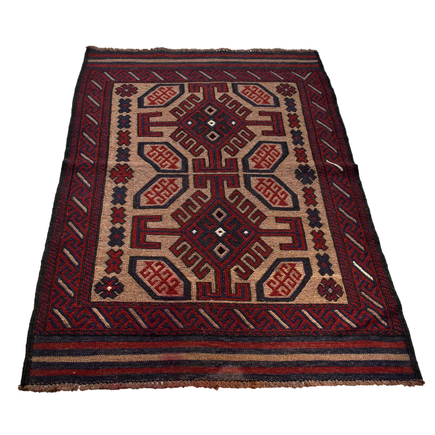 Saghari Kilim Area Rug Handmade Beige Floral 3x5 ft