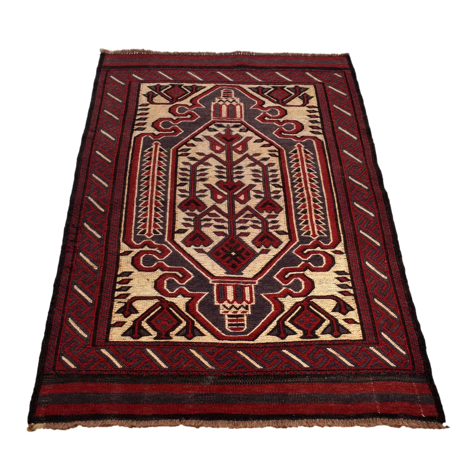 Saghari Kilim Area Rug Handmade Beige Floral 3x5 ft
