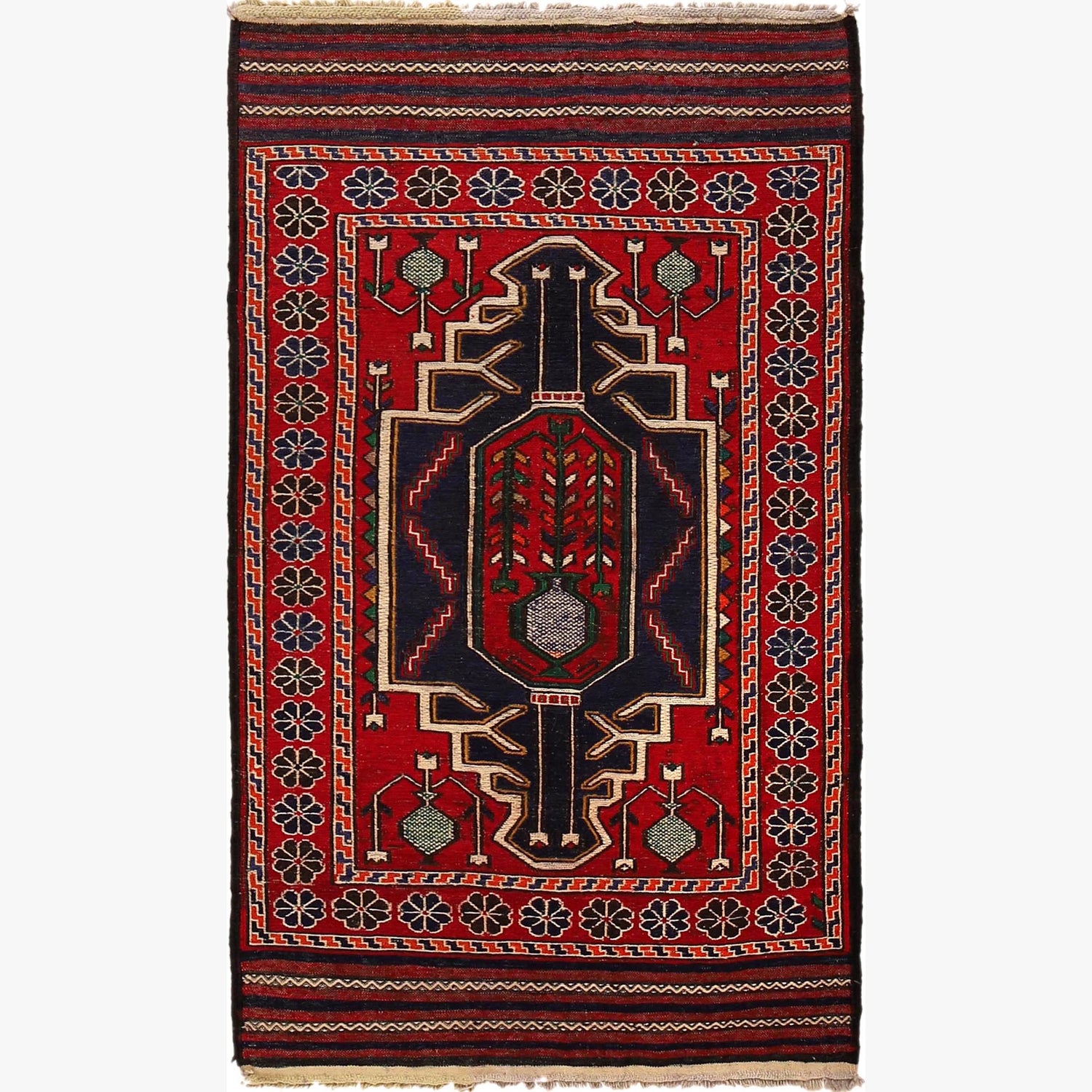 Saghari Kilim Area Rug Handmade Red Floral 3x5 ft