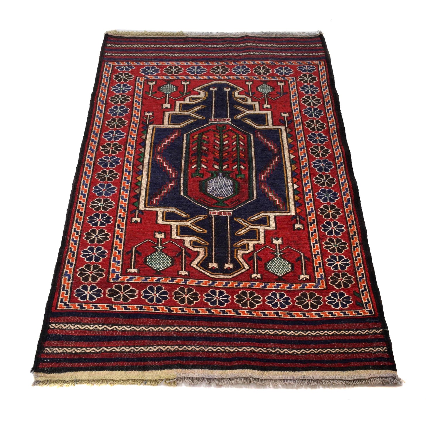 Saghari Kilim Area Rug Handmade Red Floral 3x5 ft
