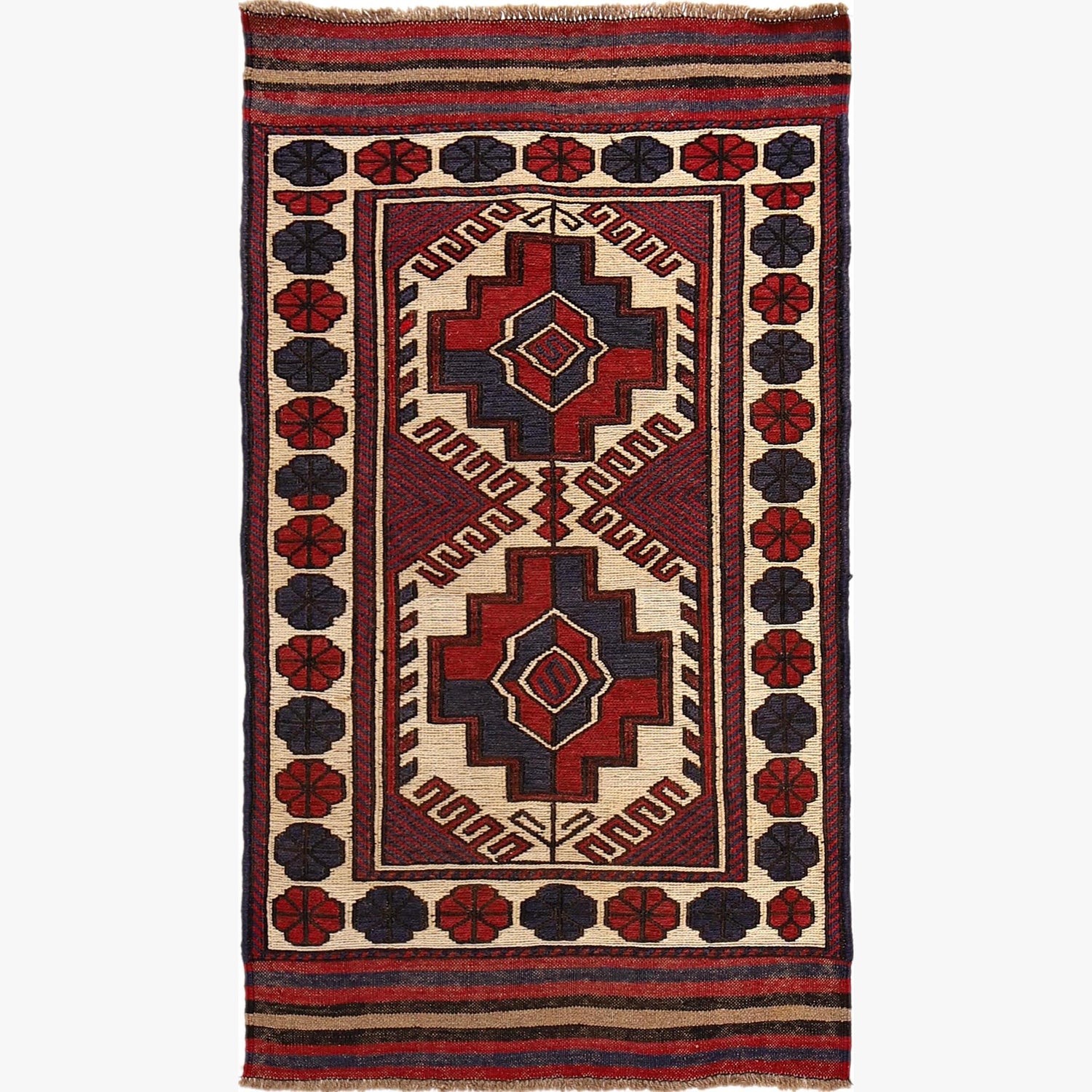 Saghari Kilim Area Rug Handmade Beige Floral 3x5 ft