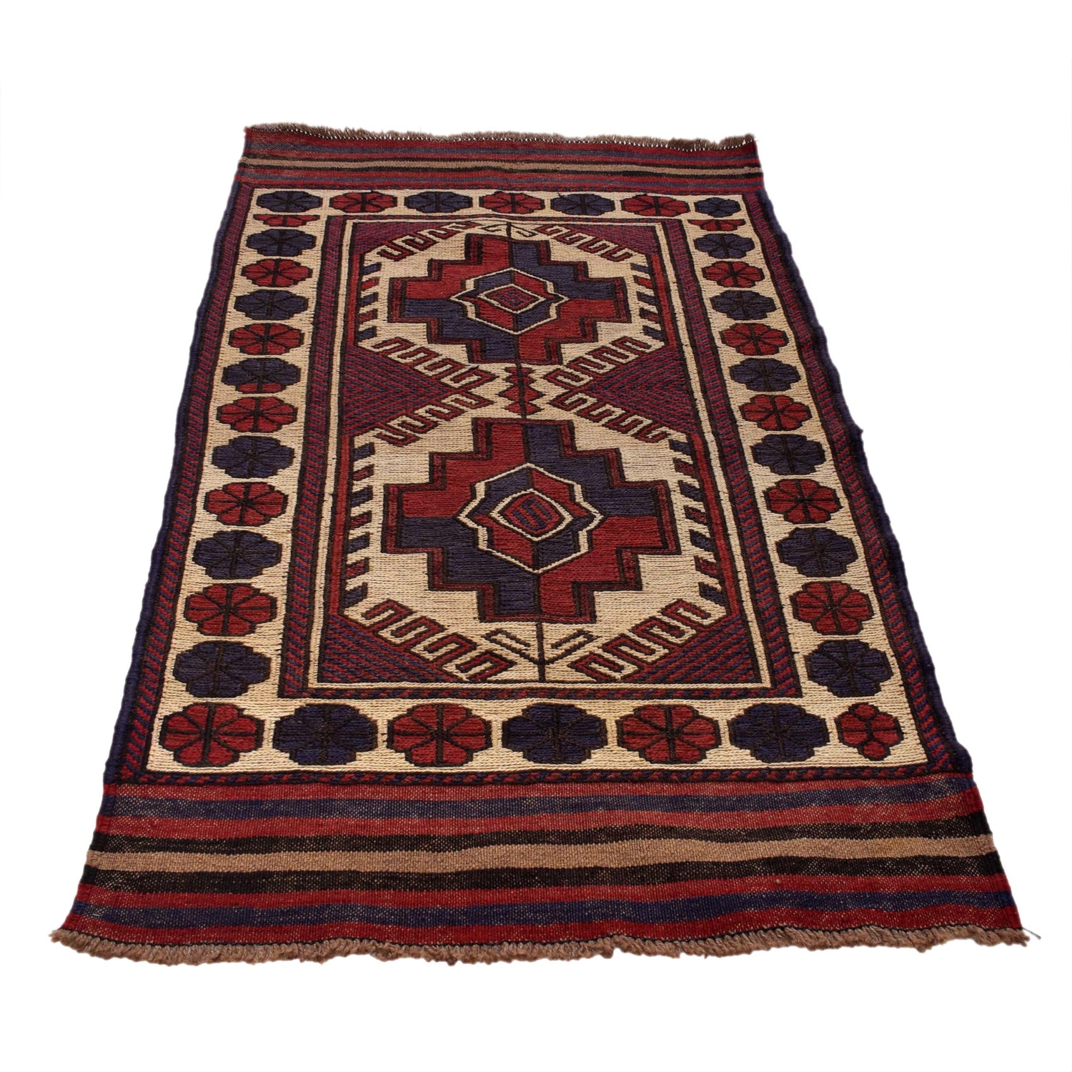 Saghari Kilim Area Rug Handmade Beige Floral 3x5 ft