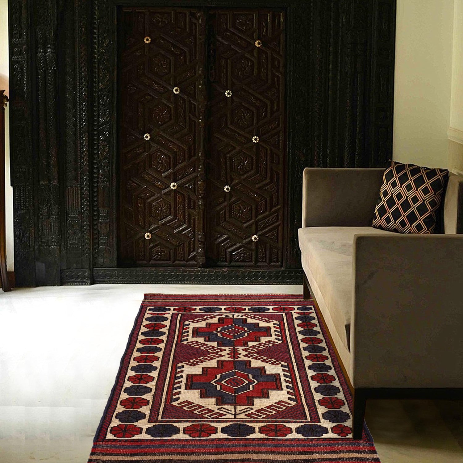 Saghari Kilim Area Rug Handmade Beige Floral 3x5 ft