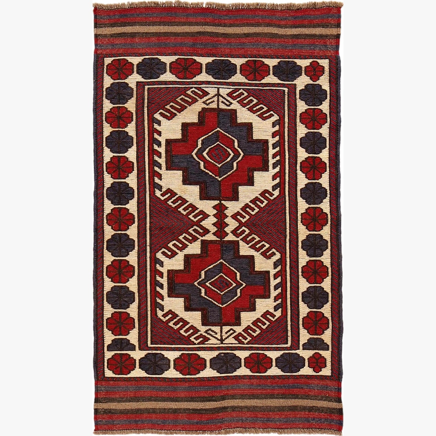Saghari Kilim Area Rug Handmade Beige Floral 3x5 ft