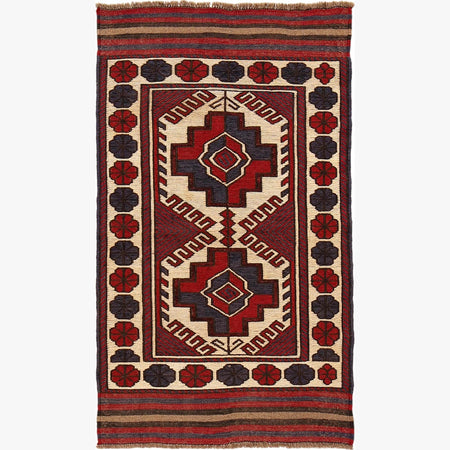 Saghari Kilim Area Rug Handmade Beige Floral 3x5 ft