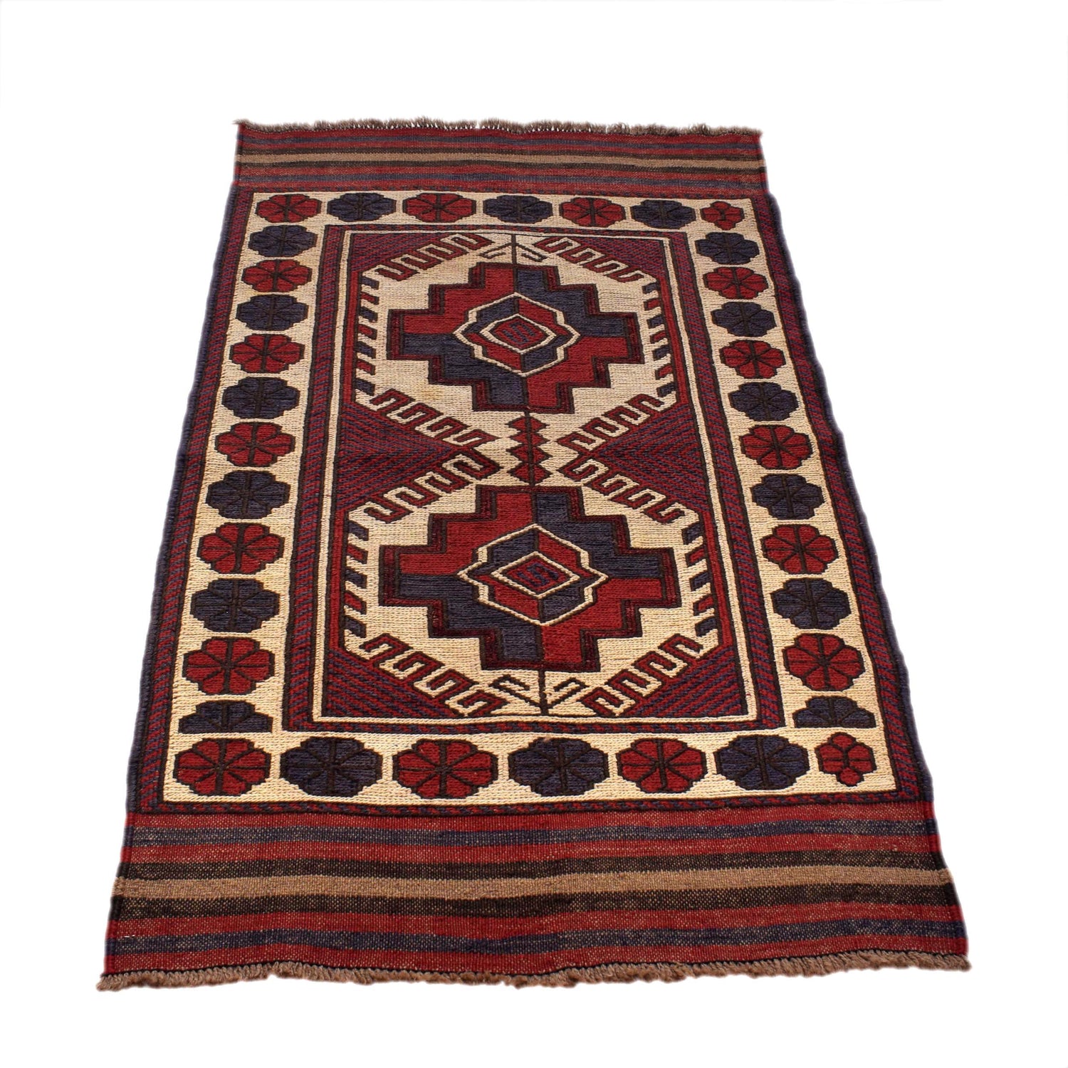Saghari Kilim Area Rug Handmade Beige Floral 3x5 ft