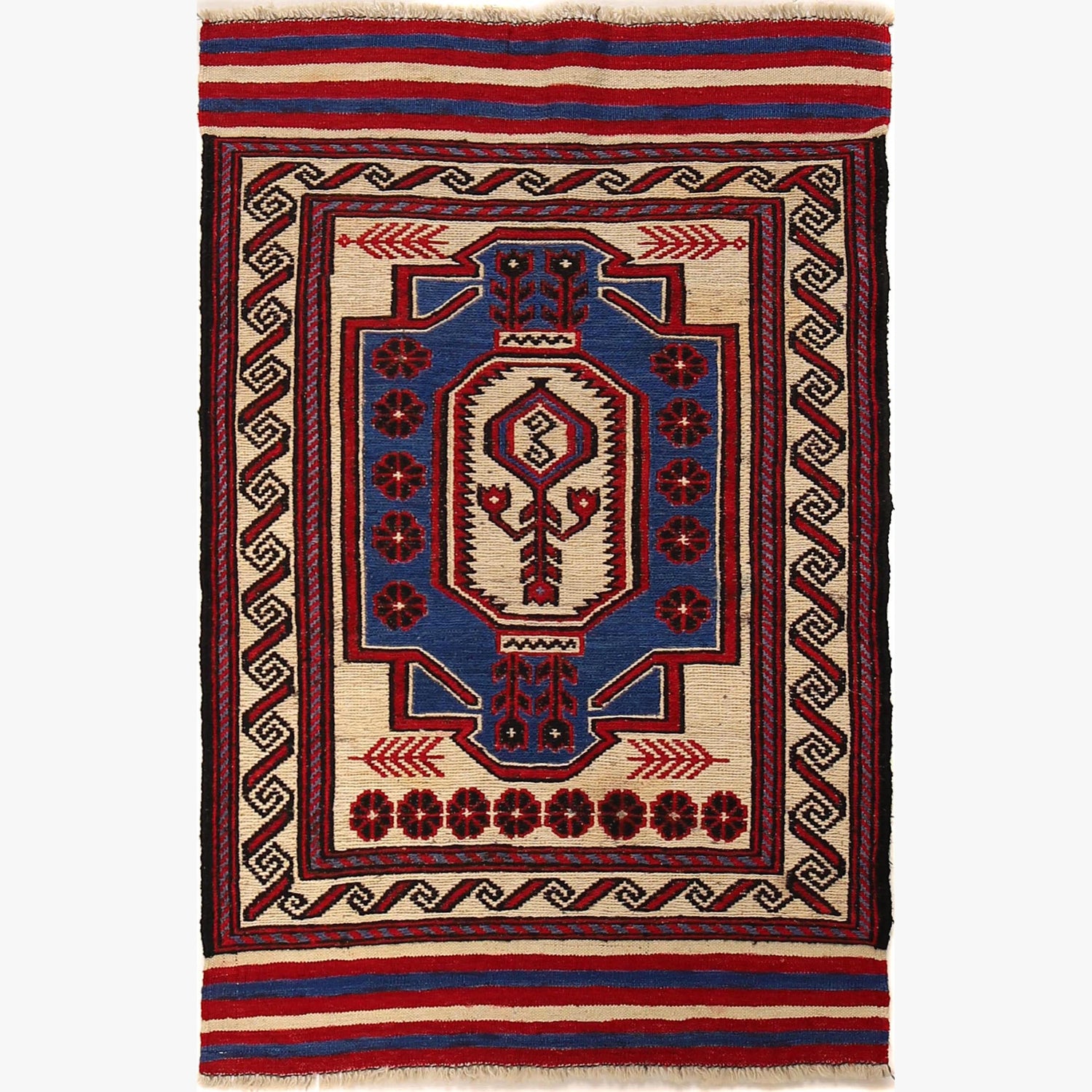 Saghari Kilim Area Rug Handmade Beige Floral 2x4 ft