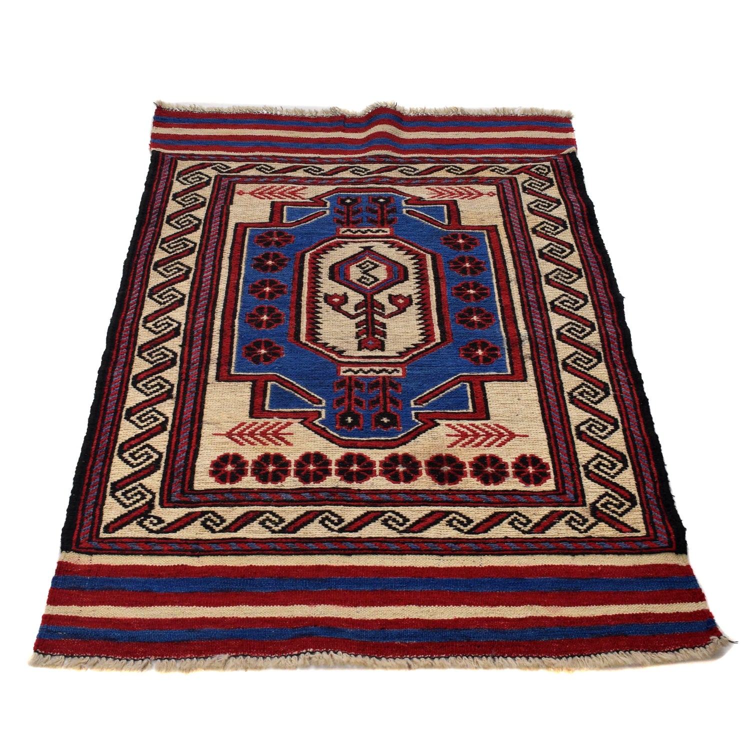 Saghari Kilim Area Rug Handmade Beige Floral 2x4 ft