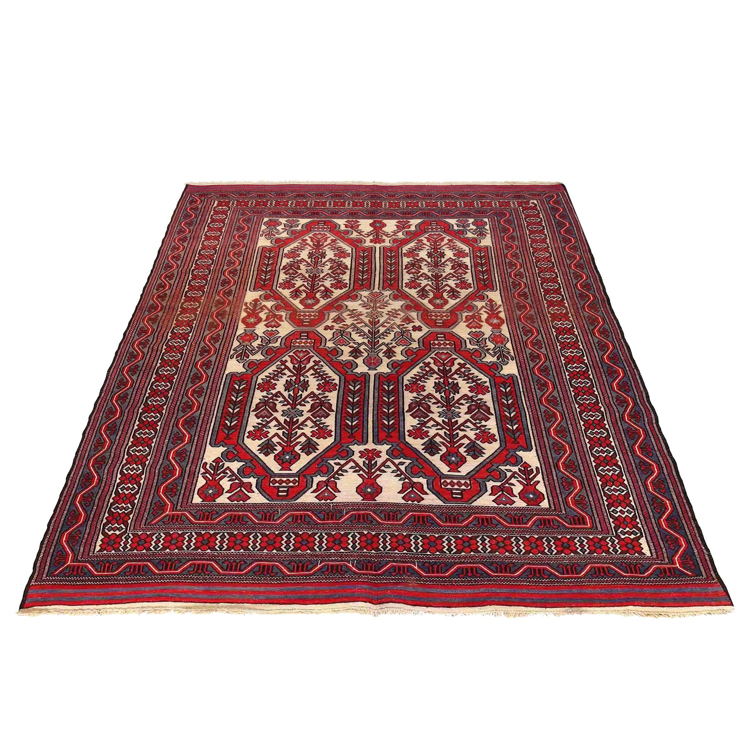 Saghari Kilim Area Rug Handmade Multi Geometric 6x9 ft