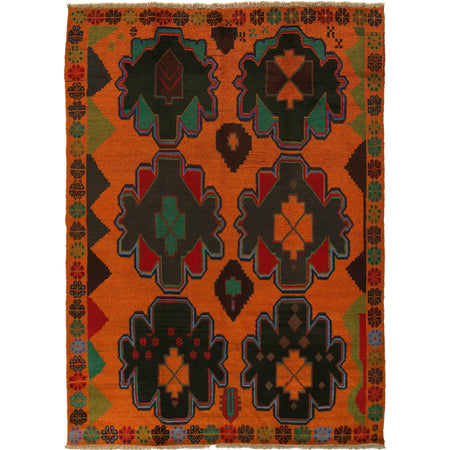 Kohistani Area Rug Handmade Orange Geometric 6x9 ft