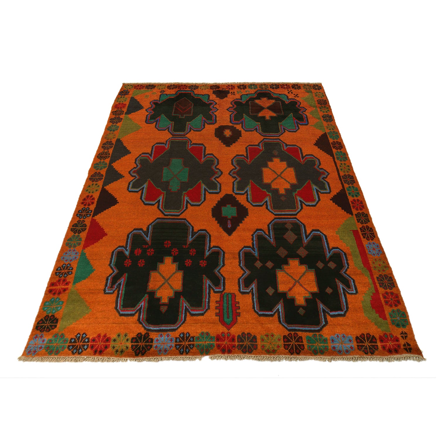 Kohistani Area Rug Handmade Orange Geometric 6x9 ft