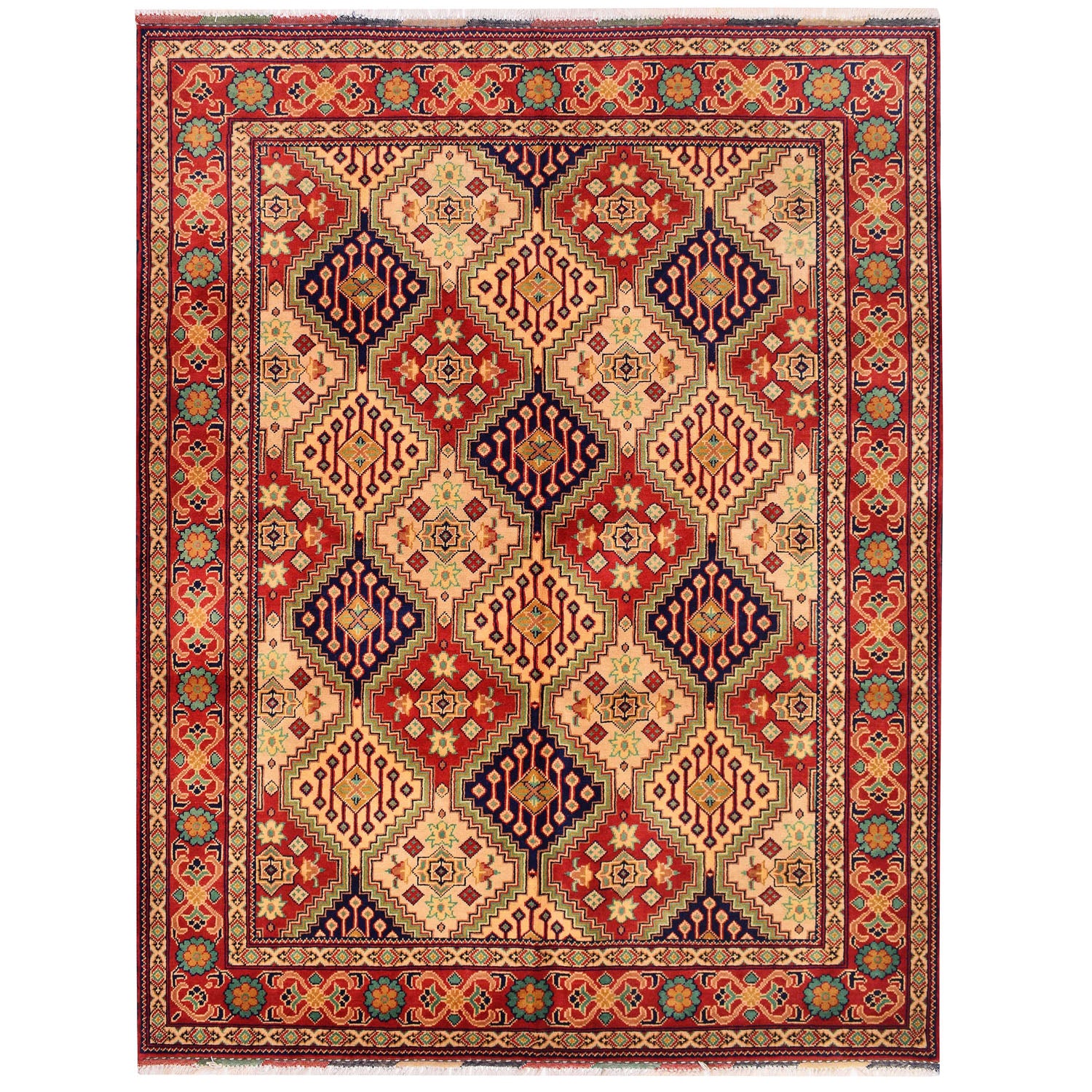 Oriental Area Rug Handmade Multi Geometric 4x7 ft