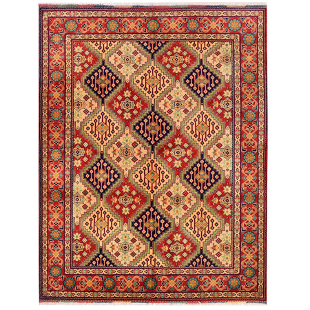 Oriental Area Rug Handmade Multi Geometric 4x7 ft