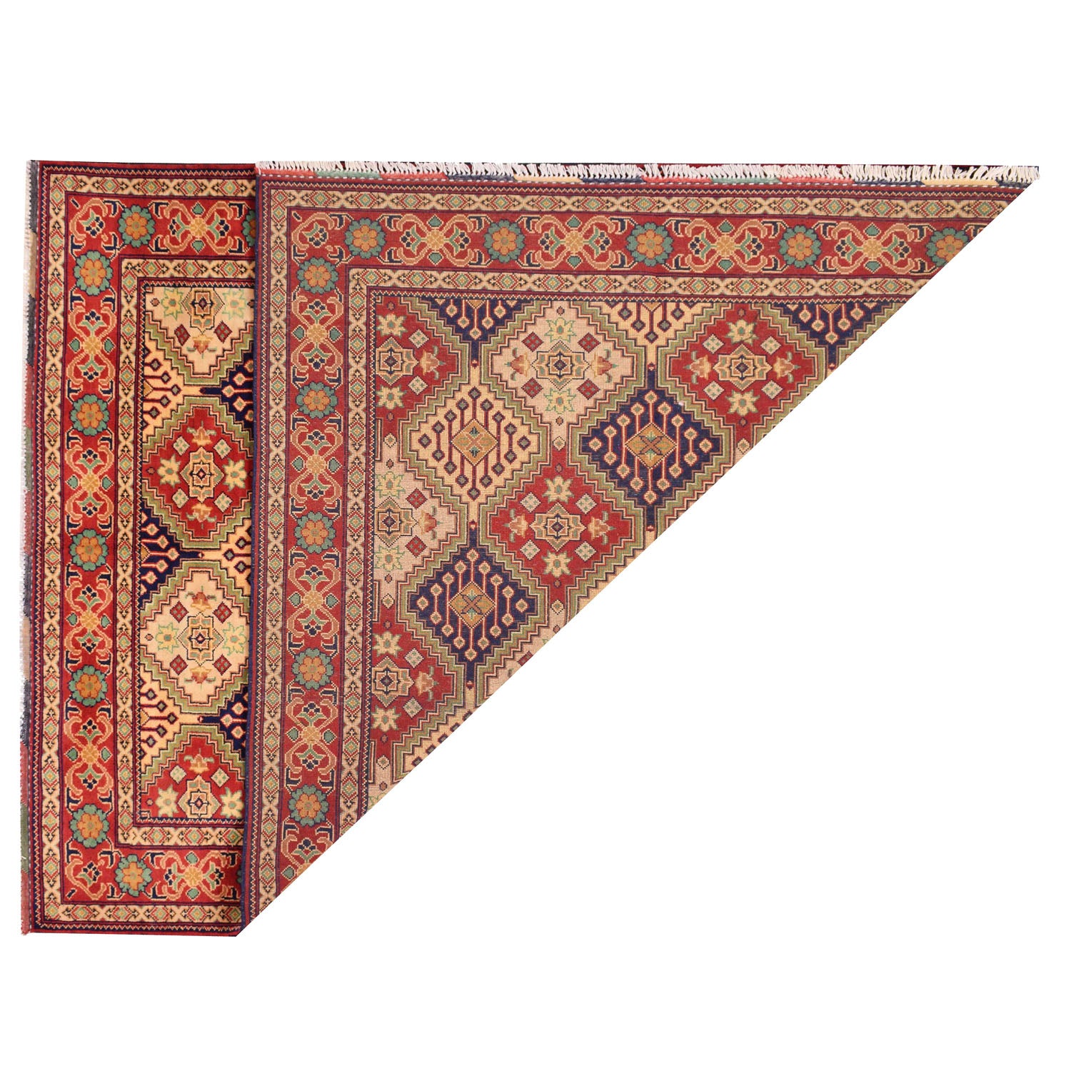 Oriental Area Rug Handmade Multi Geometric 4x7 ft