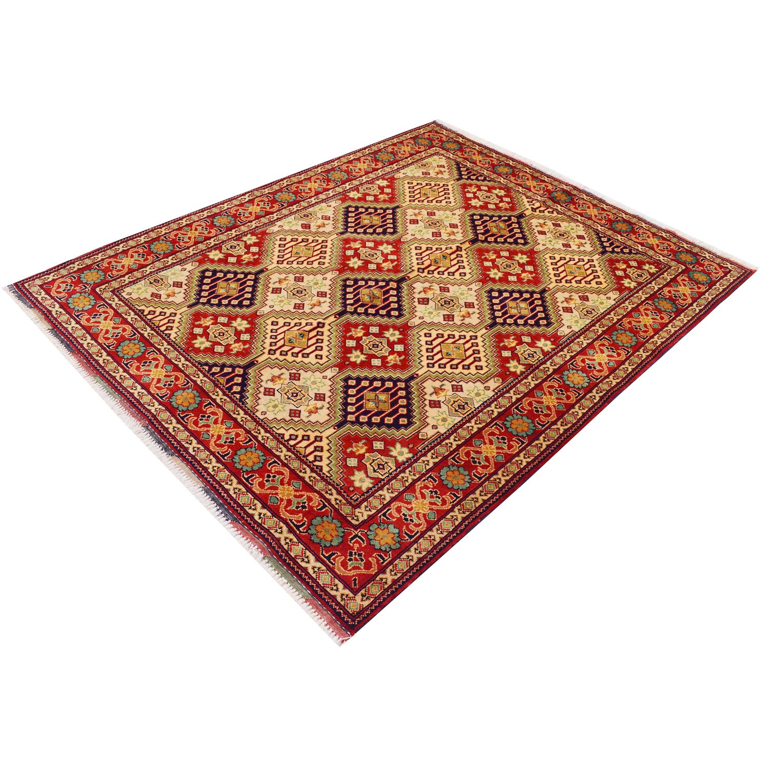 Oriental Area Rug Handmade Multi Geometric 4x7 ft