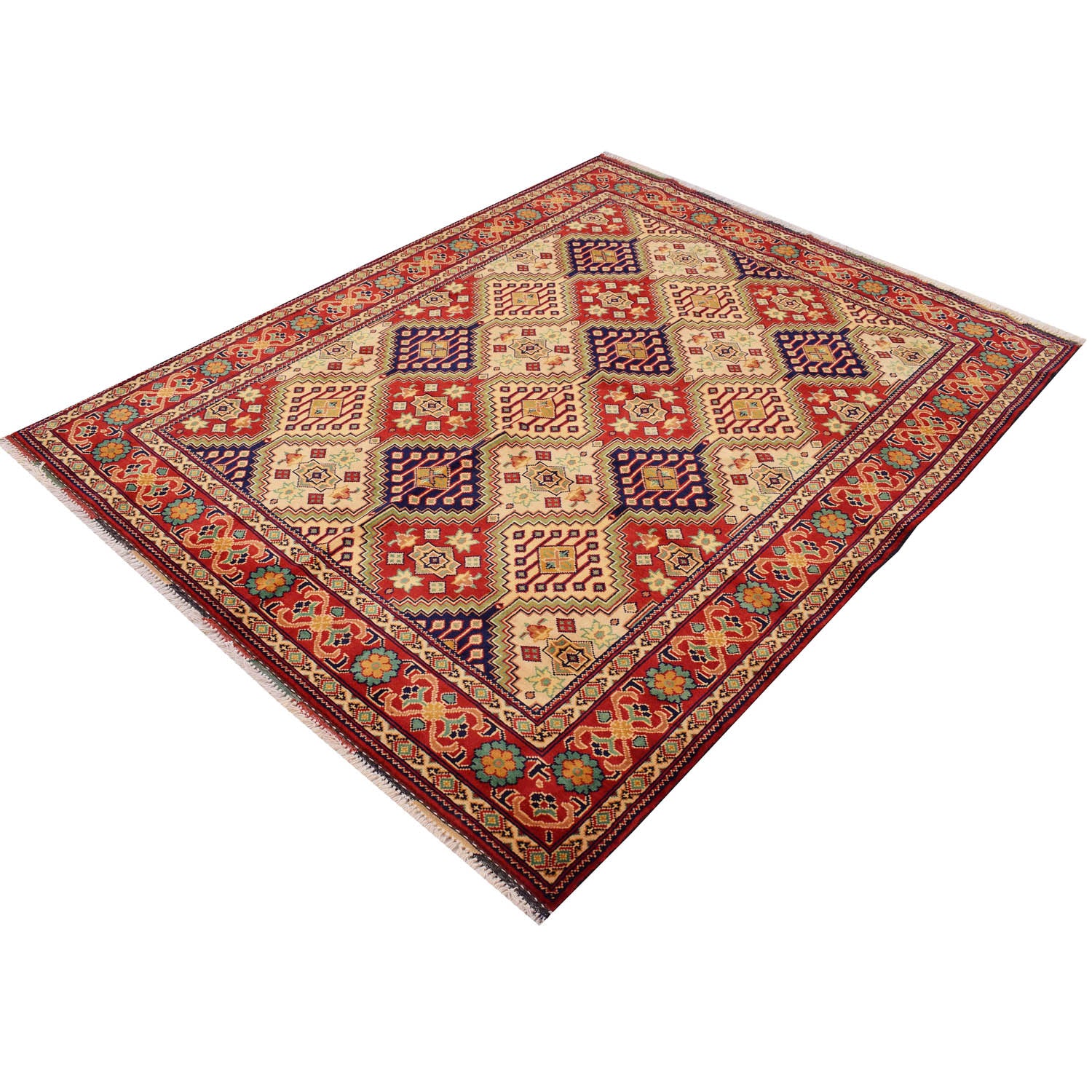 Oriental Area Rug Handmade Multi Geometric 4x7 ft