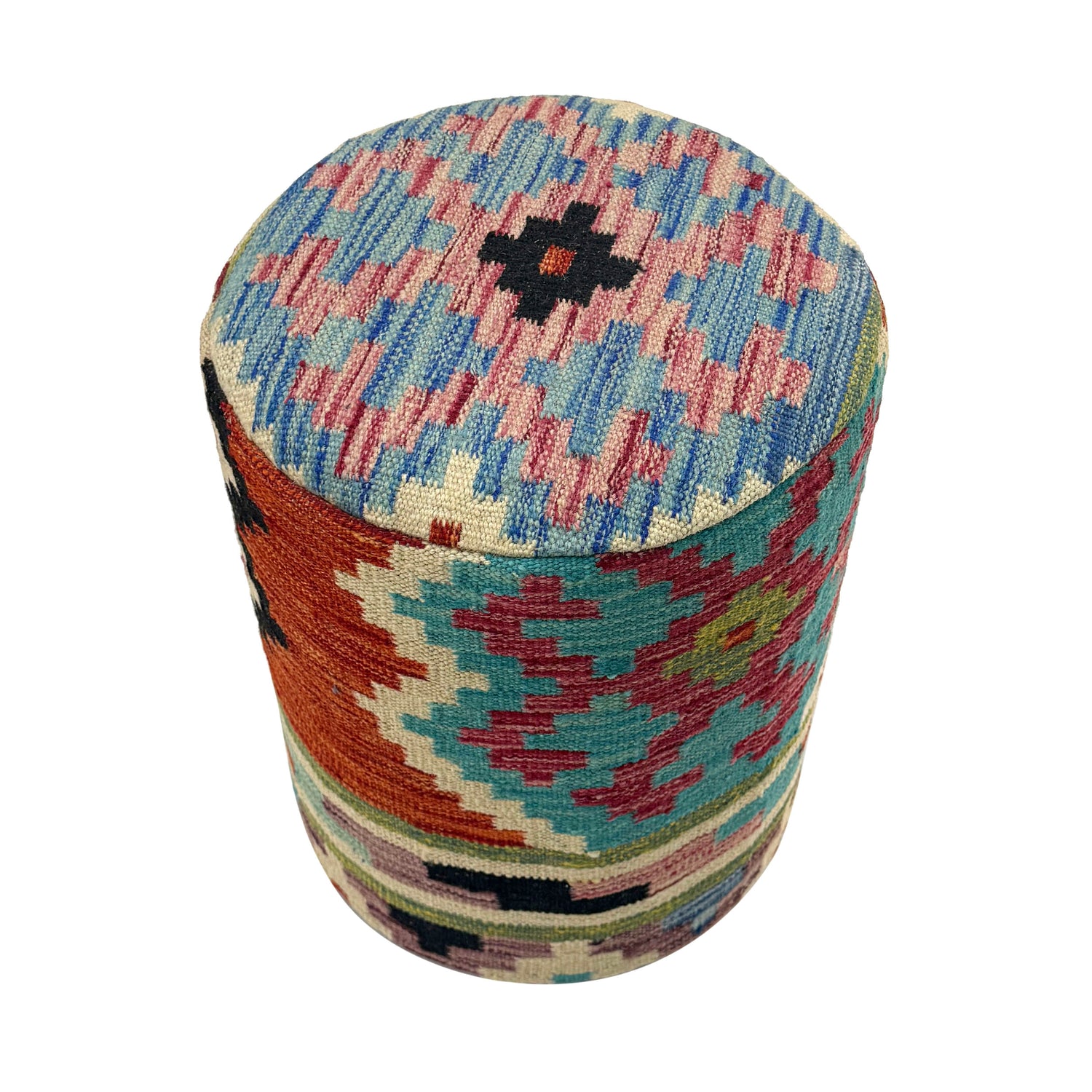 Vegetable Kilim Stool Cover Handmade Multi Geometric 1x1 ft