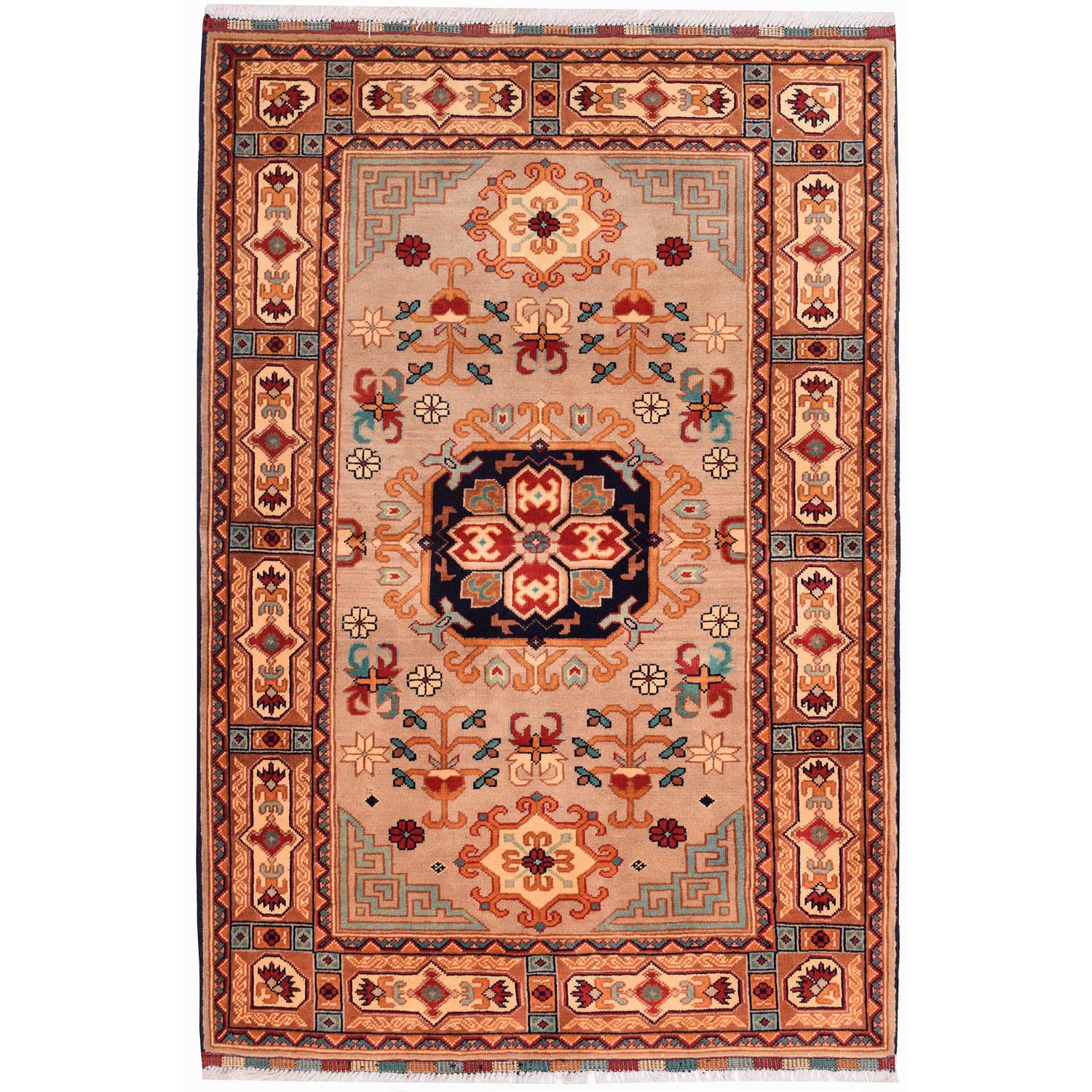 Oriental Area Rug Handmade Beige Geometric 3x5 ft
