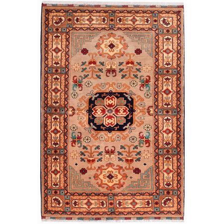 Oriental Area Rug Handmade Beige Geometric 3x5 ft