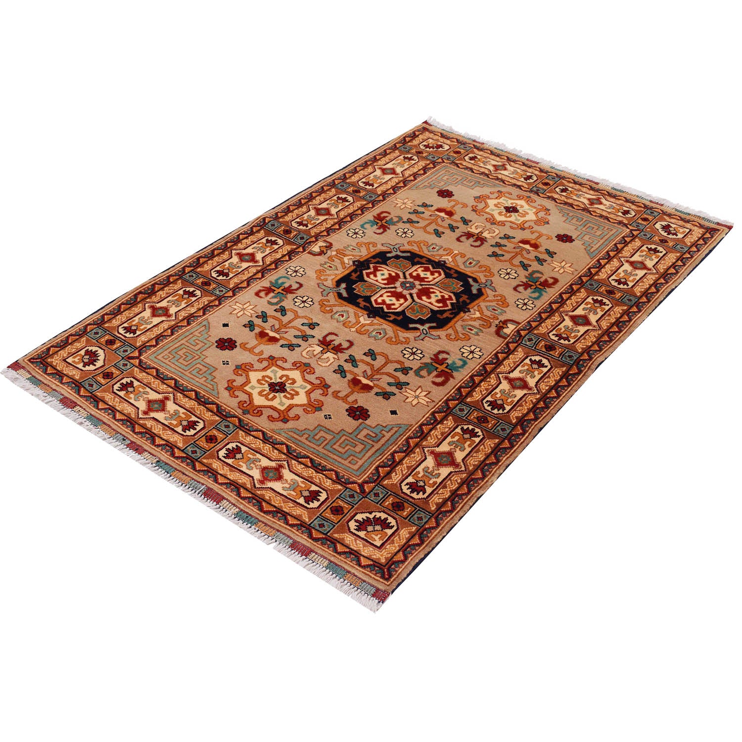 Oriental Area Rug Handmade Beige Geometric 3x5 ft