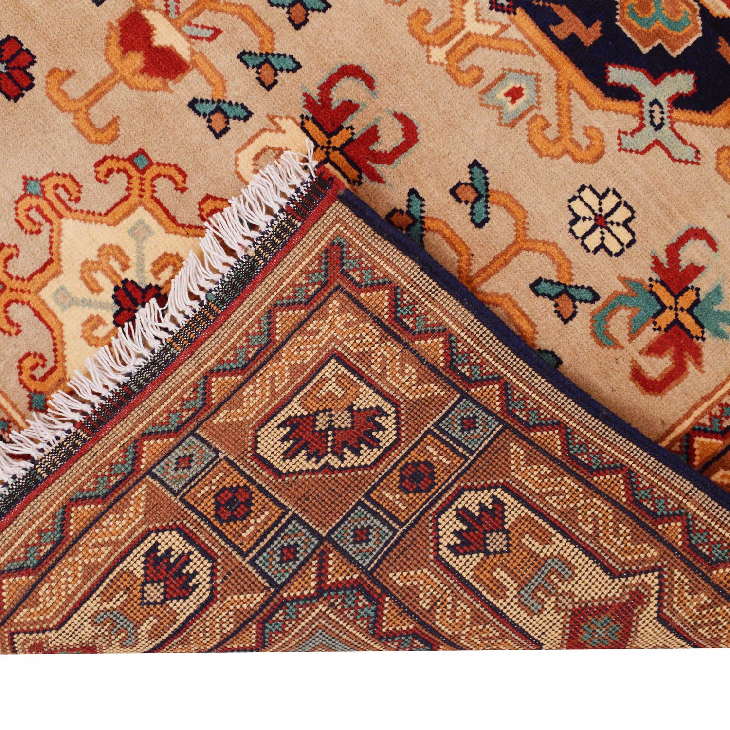 Oriental Area Rug Handmade Beige Geometric 3x5 ft