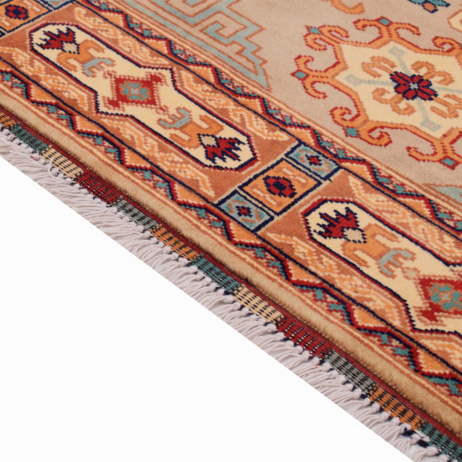Oriental Area Rug Handmade Beige Geometric 3x5 ft