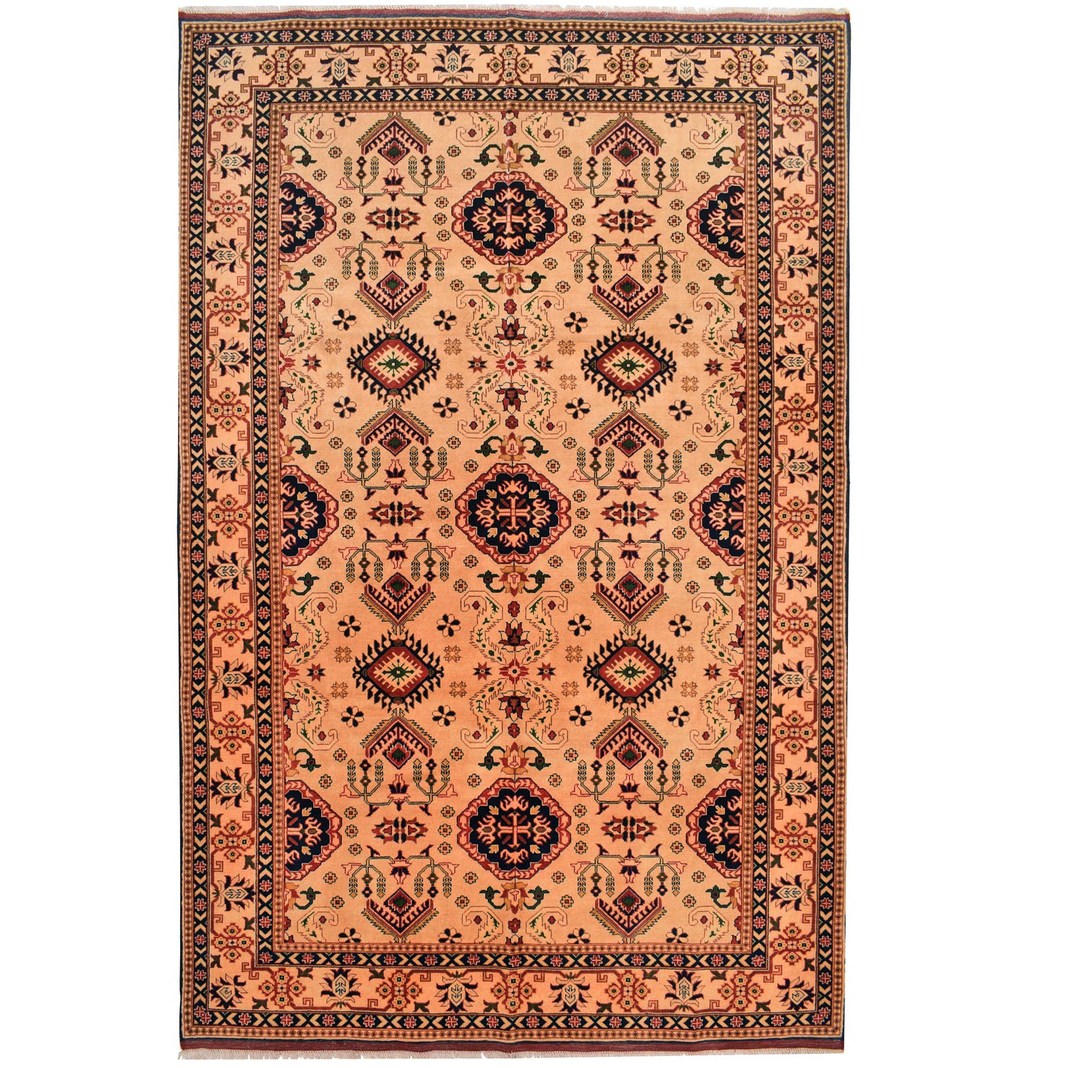 Oriental Area Rug Handmade Beige Geometric 7x10 ft
